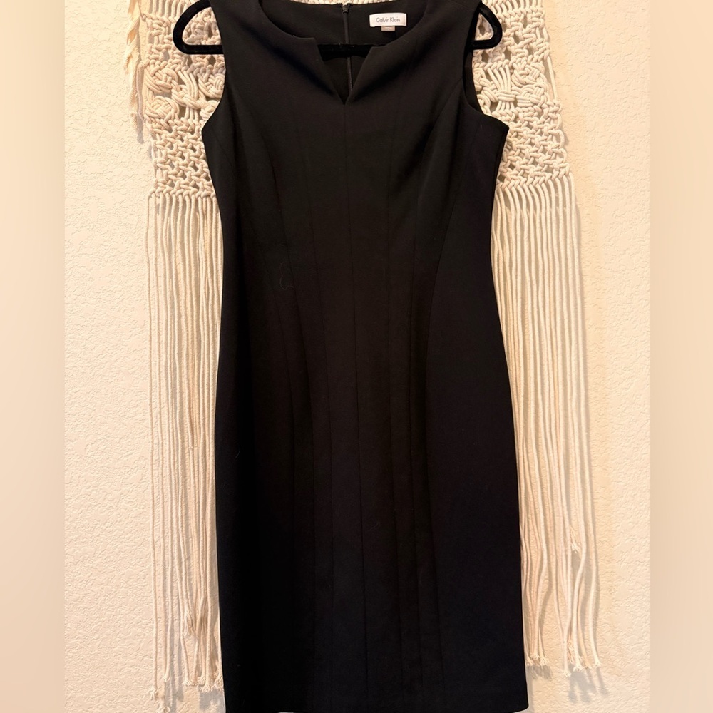 Calvin Klein Classic Black Sheath Dress Size 6 | Elegant Tailored Dress for Work